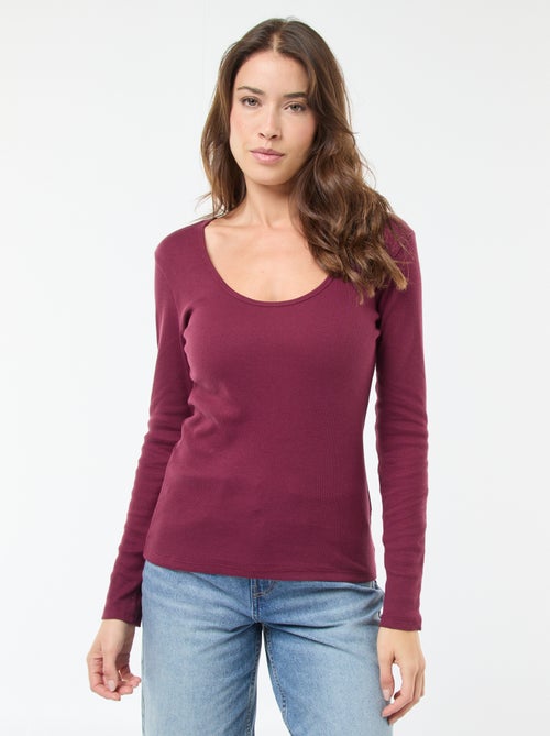 T-shirt a coste a maniche lunghe - Kiabi