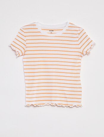 T-shirt a coste bordi ondulati e motivi