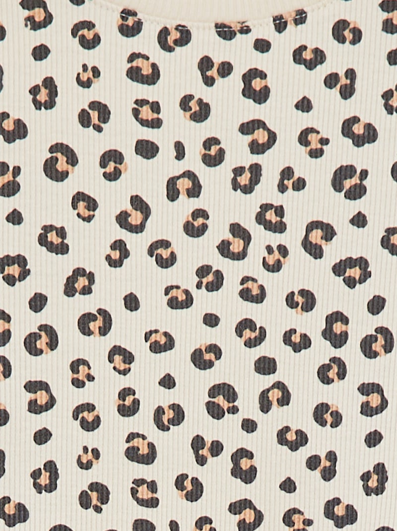 T-shirt a coste bordi ondulati e motivi BEIGE - Kiabi