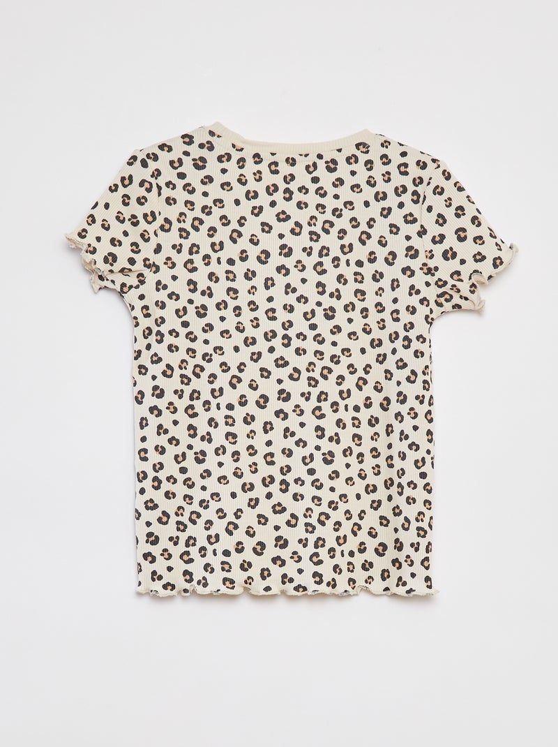 T-shirt a coste bordi ondulati e motivi BEIGE - Kiabi