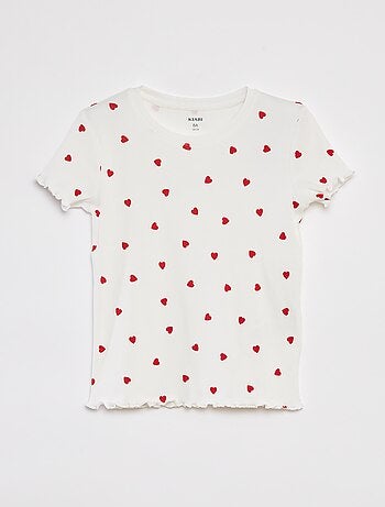 T-shirt a coste bordi ondulati e motivi