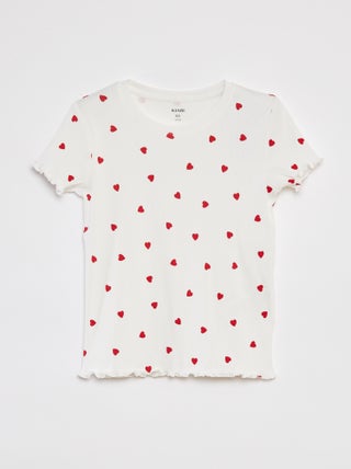 T-shirt a coste bordi ondulati e motivi
