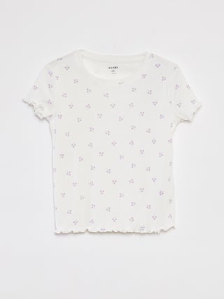 T-shirt a coste bordi ondulati e motivi