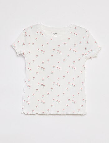 T-shirt a coste bordi ondulati e motivi