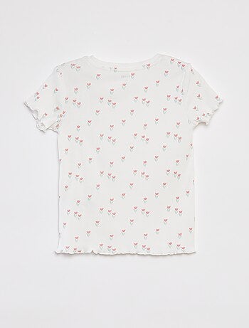 T-shirt a coste bordi ondulati e motivi