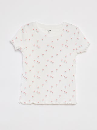 T-shirt a coste bordi ondulati e motivi