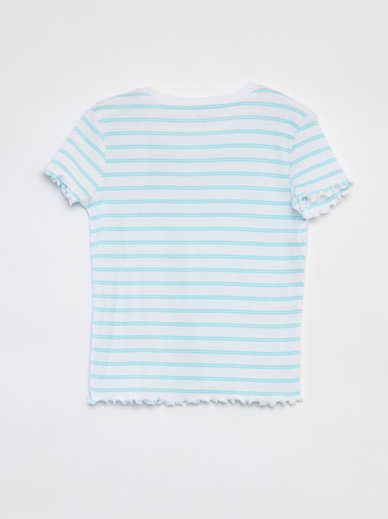 T-shirt a coste bordi ondulati e motivi BLU - Kiabi