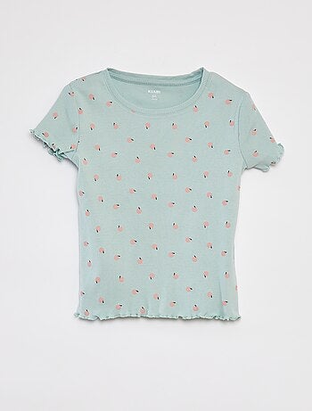 T-shirt a coste bordi ondulati e motivi