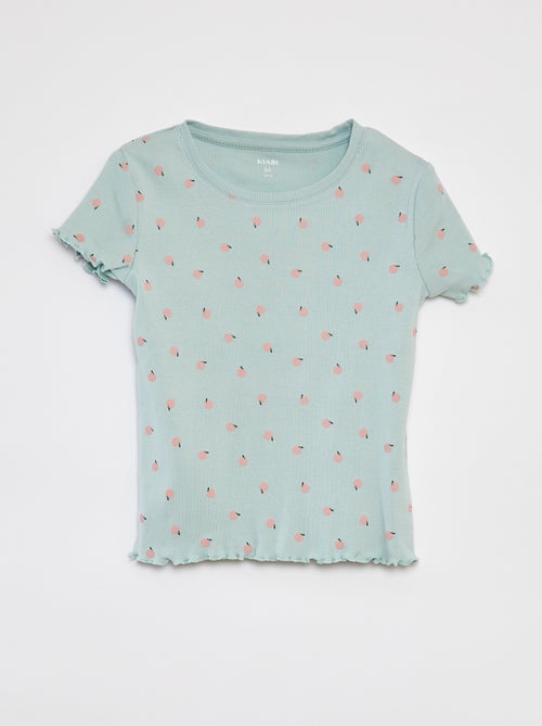 T-shirt a coste bordi ondulati e motivi - Kiabi