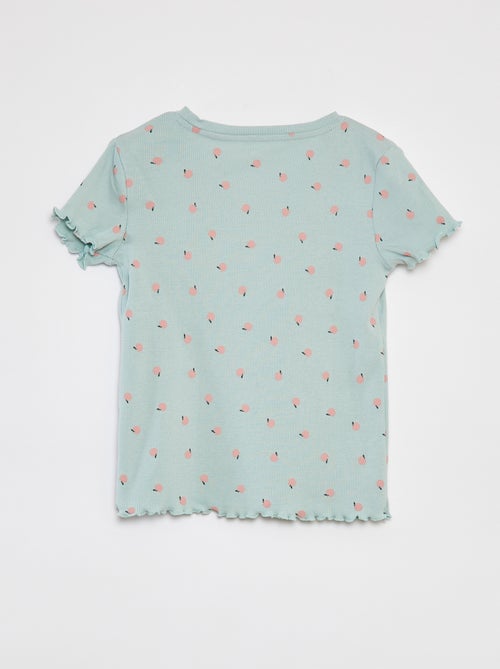 T-shirt a coste bordi ondulati e motivi - Kiabi