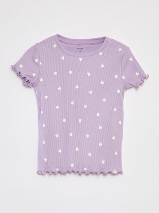 T-shirt a coste bordi ondulati e motivi
