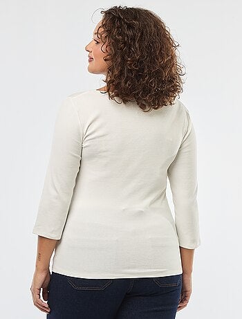 T-shirt a coste con ampia scollatura