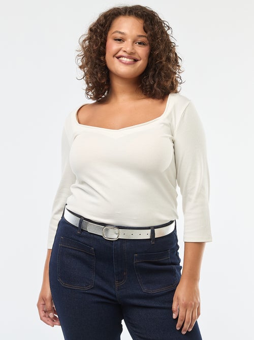 T-shirt a coste con ampia scollatura - Kiabi