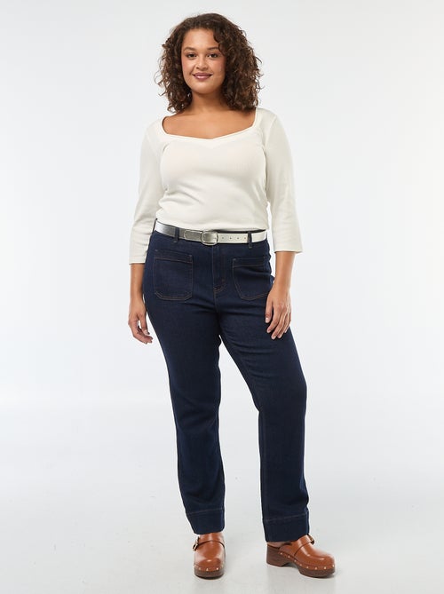 T-shirt a coste con ampia scollatura - Kiabi