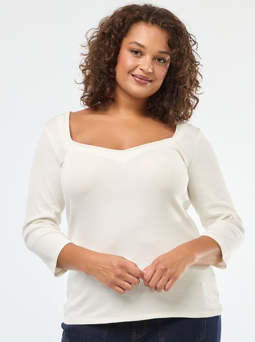 T-shirt a coste con ampia scollatura - Kiabi