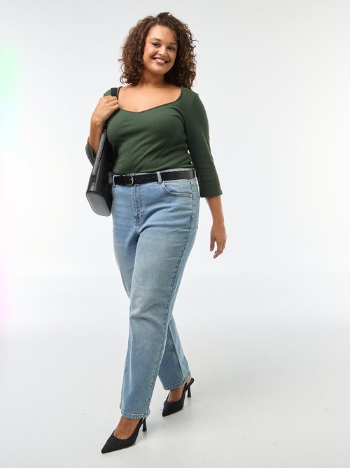 T-shirt a coste con ampia scollatura - Kiabi