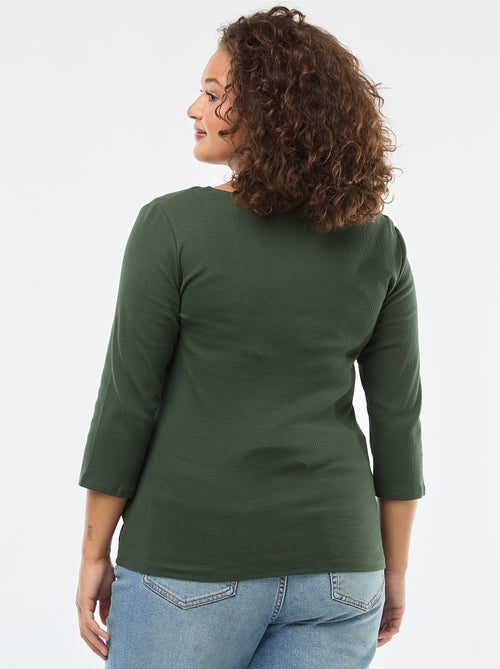 T-shirt a coste con ampia scollatura - Kiabi