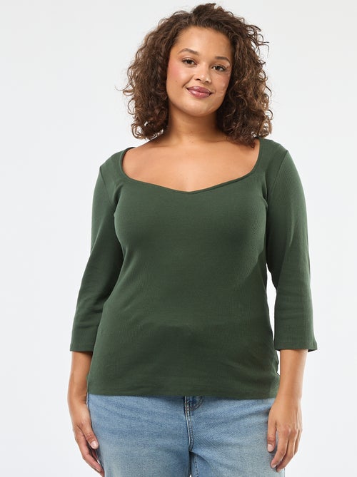 T-shirt a coste con ampia scollatura - Kiabi