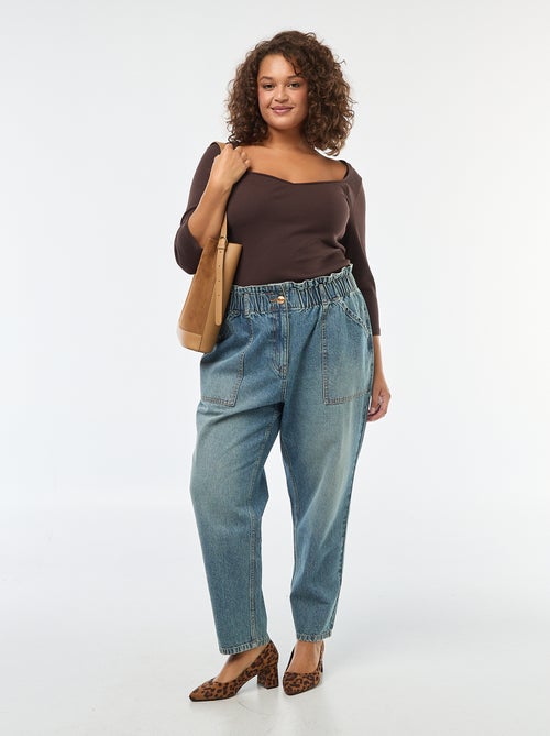 T-shirt a coste con ampia scollatura - Kiabi