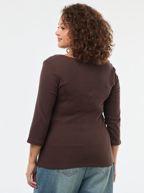 T-shirt a coste con ampia scollatura - Kiabi