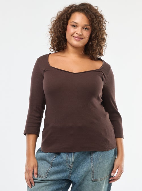 T-shirt a coste con ampia scollatura - Kiabi