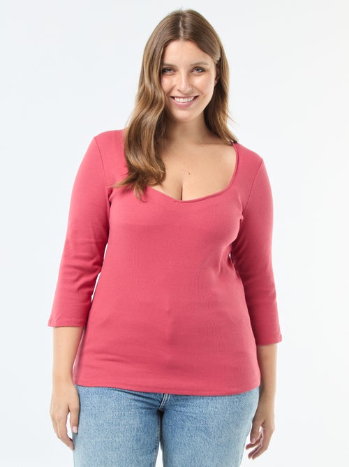 T-shirt a coste con ampia scollatura - Kiabi