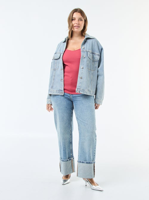 T-shirt a coste con ampia scollatura - Kiabi