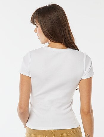 T-shirt a coste con bottoni fantasia