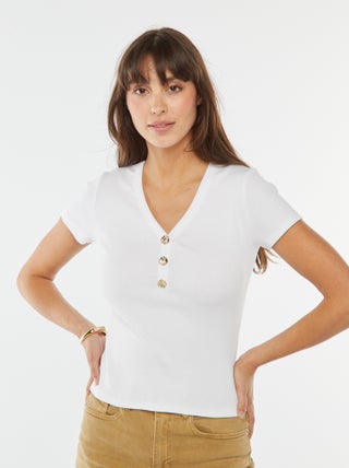 T-shirt a coste con bottoni fantasia