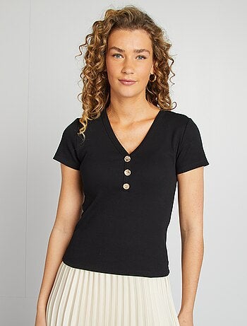 T-shirt a coste con bottoni fantasia