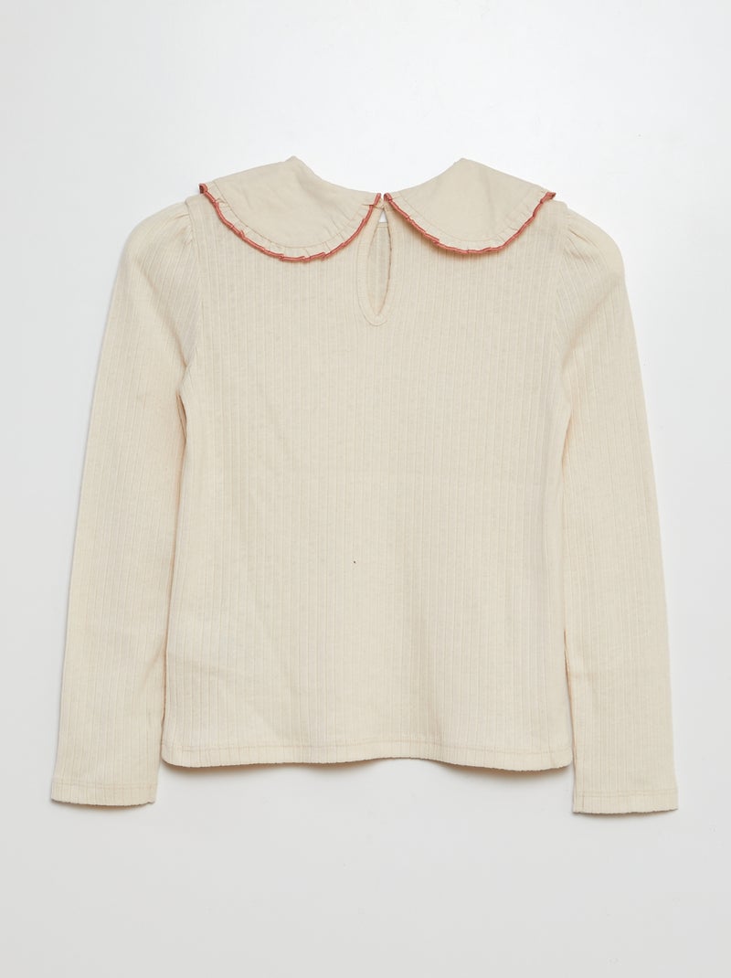 T-shirt a coste con colletto Peter Pan BIANCO - Kiabi