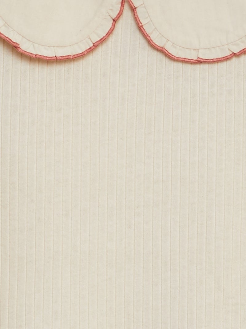 T-shirt a coste con colletto Peter Pan BIANCO - Kiabi