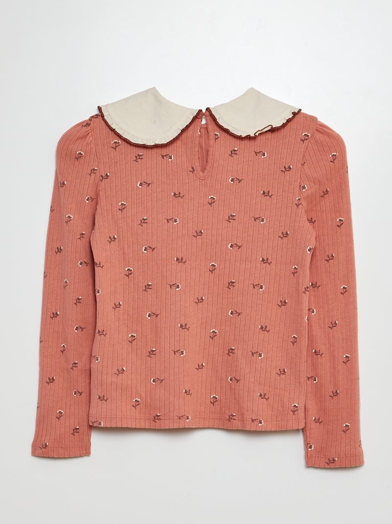 T-shirt a coste con colletto Peter Pan ROSA - Kiabi