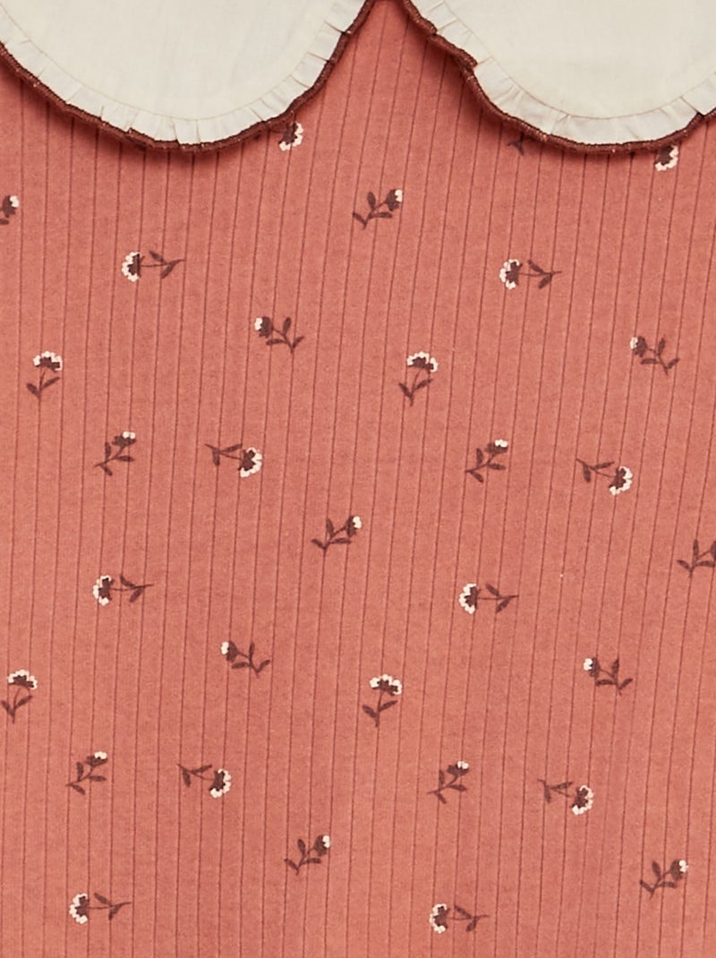 T-shirt a coste con colletto Peter Pan ROSA - Kiabi