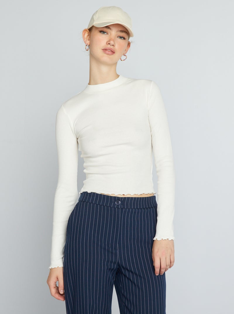 T-shirt a coste con collo alto BIANCO - Kiabi