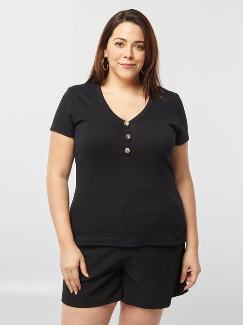 T-shirt a coste con collo con bottoni - Kiabi