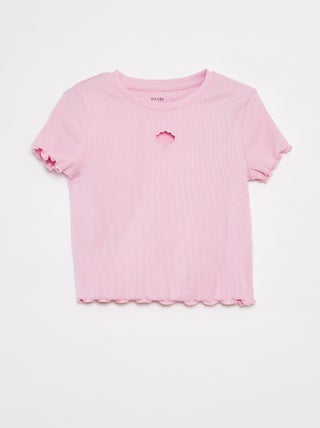 T-shirt a coste con cuore fantasia