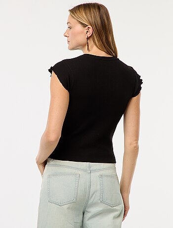 T-shirt a coste con maniche con volant