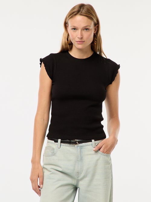 T-shirt a coste con maniche con volant - Kiabi