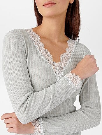 T-shirt a coste con pizzo termolattile 'Damart'