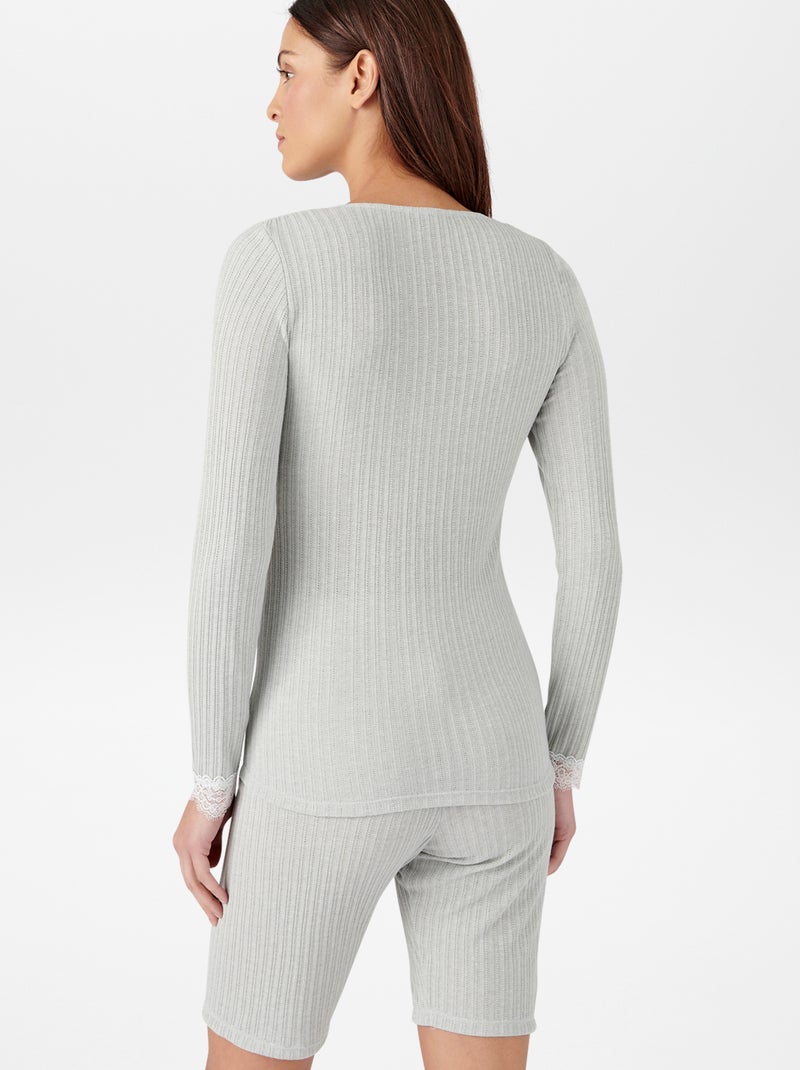 T-shirt a coste con pizzo termolattile 'Damart' GRIGIO - Kiabi