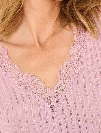 T-shirt a coste con pizzo termolattile 'Damart'