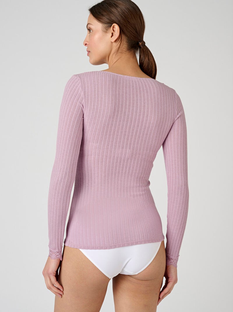 T-shirt a coste con pizzo termolattile 'Damart' ROSA - Kiabi