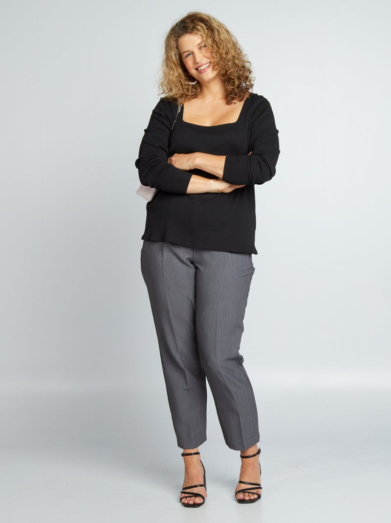 T-shirt a coste con scollo quadrato nero - Kiabi