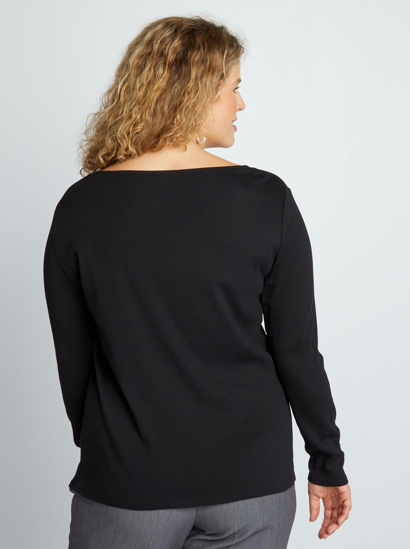 T-shirt a coste con scollo quadrato nero - Kiabi