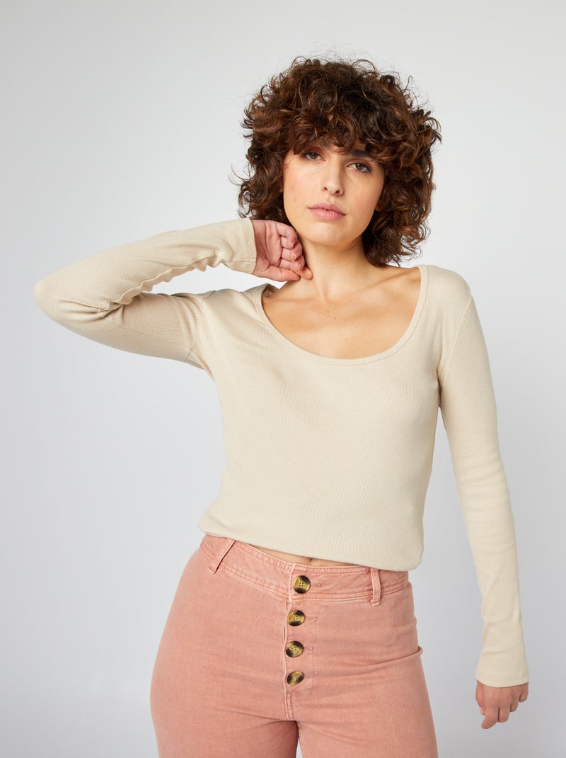 T-shirt a coste con scollo tondo GRIGIO - Kiabi