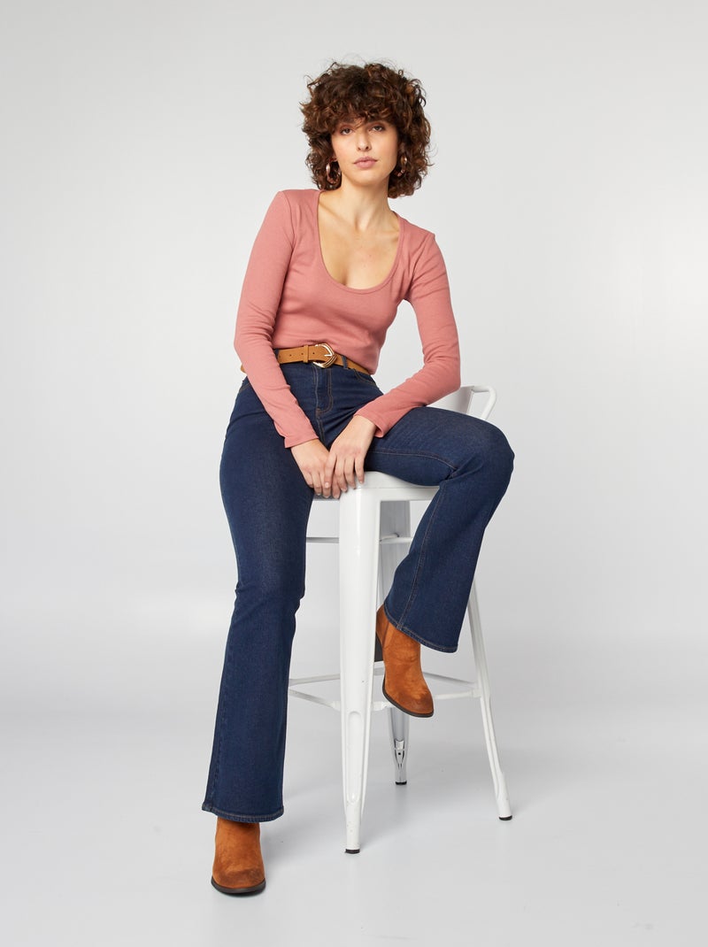 T-shirt a coste con scollo tondo ROSA - Kiabi