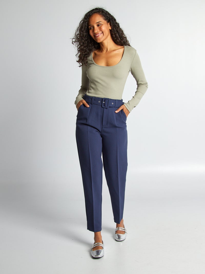 T-shirt a coste con scollo tondo VERDE - Kiabi