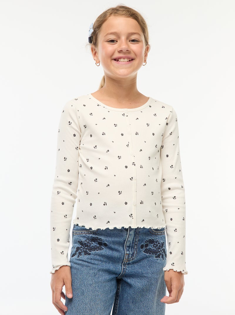 T-shirt a coste floreale Beige - Kiabi