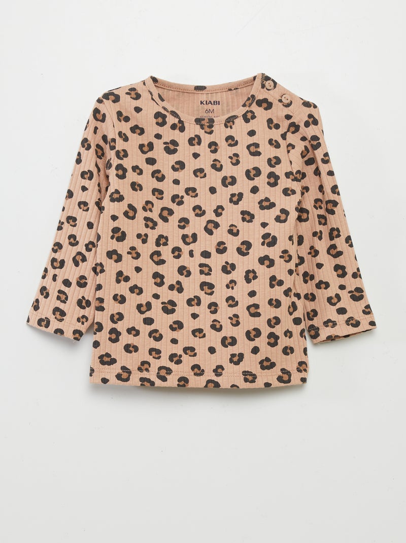 T-shirt a coste stampata BEIGE - Kiabi